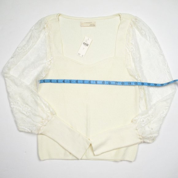 By Anthropologie Lace-Sleeve Sweater Blouse Ivory Cream White - Large - Picture 5 of 10